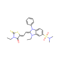 CCN1C(=O)/C(=C/C=C2\N(CC)c3cc(S(=O)(=O)N(C)C)ccc3N2c2ccccc2)SC1=S ZINC000100475853