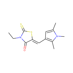 CCN1C(=O)/C(=C/c2cc(C)n(C)c2C)SC1=S ZINC000001162058