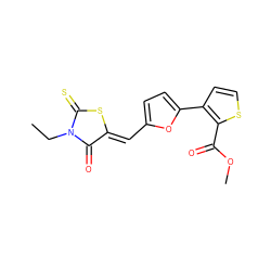 CCN1C(=O)/C(=C/c2ccc(-c3ccsc3C(=O)OC)o2)SC1=S ZINC000013487532