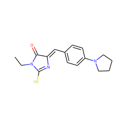 CCN1C(=O)/C(=C/c2ccc(N3CCCC3)cc2)N=C1S ZINC000000465751