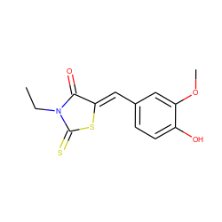 CCN1C(=O)/C(=C/c2ccc(O)c(OC)c2)SC1=S ZINC000002707095