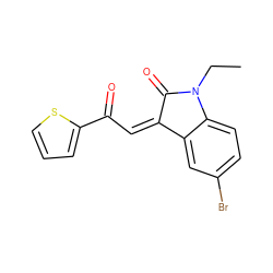 CCN1C(=O)/C(=C\C(=O)c2cccs2)c2cc(Br)ccc21 ZINC000002850628