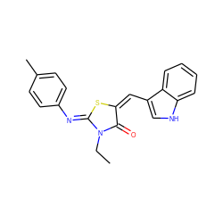 CCN1C(=O)/C(=C\c2c[nH]c3ccccc23)S/C1=N\c1ccc(C)cc1 ZINC000013125959