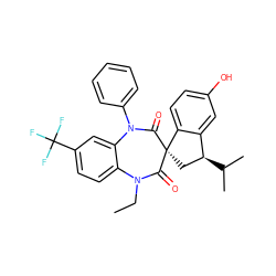 CCN1C(=O)[C@@]2(C[C@H](C(C)C)c3cc(O)ccc32)C(=O)N(c2ccccc2)c2cc(C(F)(F)F)ccc21 ZINC000096929207