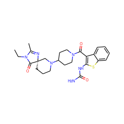 CCN1C(=O)[C@@]2(CCCN(C3CCN(C(=O)c4c(NC(N)=O)sc5ccccc45)CC3)C2)N=C1C ZINC000084668999