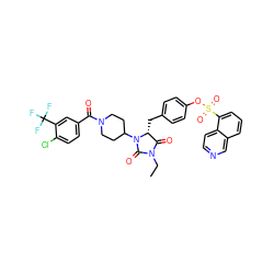 CCN1C(=O)[C@@H](Cc2ccc(OS(=O)(=O)c3cccc4cnccc34)cc2)N(C2CCN(C(=O)c3ccc(Cl)c(C(F)(F)F)c3)CC2)C1=O ZINC000299860634