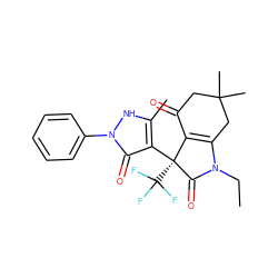 CCN1C(=O)[C@](c2c(C)[nH]n(-c3ccccc3)c2=O)(C(F)(F)F)C2=C1CC(C)(C)CC2=O ZINC000040379404