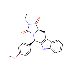 CCN1C(=O)[C@H]2Cc3c([nH]c4ccccc34)[C@@H](c3ccc(OC)cc3)N2C1=O ZINC000013527956