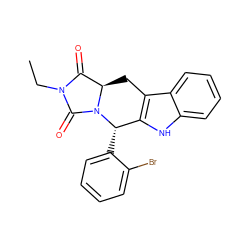 CCN1C(=O)[C@H]2Cc3c([nH]c4ccccc34)[C@H](c3ccccc3Br)N2C1=O ZINC000049792469