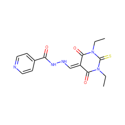 CCN1C(=O)C(=CNNC(=O)c2ccncc2)C(=O)N(CC)C1=S ZINC000005909186