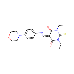 CCN1C(=O)C(=CNc2ccc(N3CCOCC3)cc2)C(=O)N(CC)C1=S ZINC000005823301