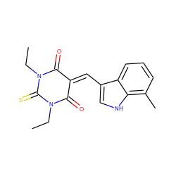 CCN1C(=O)C(=Cc2c[nH]c3c(C)cccc23)C(=O)N(CC)C1=S ZINC000013487541