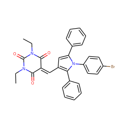 CCN1C(=O)C(=Cc2cc(-c3ccccc3)n(-c3ccc(Br)cc3)c2-c2ccccc2)C(=O)N(CC)C1=O ZINC000169330173