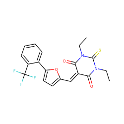 CCN1C(=O)C(=Cc2ccc(-c3ccccc3C(F)(F)F)o2)C(=O)N(CC)C1=S ZINC000013487531