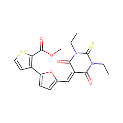 CCN1C(=O)C(=Cc2ccc(-c3ccsc3C(=O)OC)o2)C(=O)N(CC)C1=S ZINC000013487533