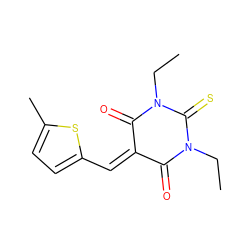 CCN1C(=O)C(=Cc2ccc(C)s2)C(=O)N(CC)C1=S ZINC000000503641