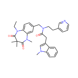 CCN1C(=O)C(C)(C)C(=O)N(C)c2cc(CN(CCc3cccnc3)C(=O)Cc3cn(C)c4ccccc34)ccc21 ZINC000115627539