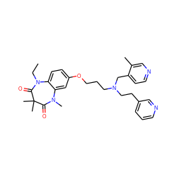 CCN1C(=O)C(C)(C)C(=O)N(C)c2cc(OCCCN(CCc3cccnc3)Cc3ccncc3C)ccc21 ZINC000139546563