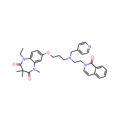 CCN1C(=O)C(C)(C)C(=O)N(C)c2cc(OCCCN(CCn3ccc4ccccc4c3=O)Cc3ccncc3)ccc21 ZINC000204848260