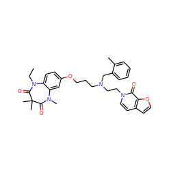 CCN1C(=O)C(C)(C)C(=O)N(C)c2cc(OCCCN(CCn3ccc4ccoc4c3=O)Cc3ccccc3C)ccc21 ZINC000139568741