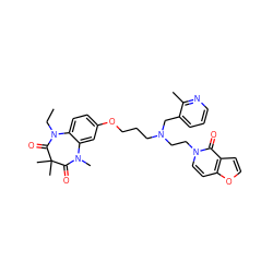 CCN1C(=O)C(C)(C)C(=O)N(C)c2cc(OCCCN(CCn3ccc4occc4c3=O)Cc3cccnc3C)ccc21 ZINC000139592833