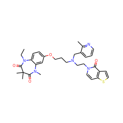 CCN1C(=O)C(C)(C)C(=O)N(C)c2cc(OCCCN(CCn3ccc4sccc4c3=O)Cc3cccnc3C)ccc21 ZINC000139593134