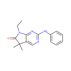 CCN1C(=O)C(C)(C)c2cnc(Nc3ccccc3)nc21 ZINC001772622948