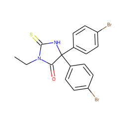 CCN1C(=O)C(c2ccc(Br)cc2)(c2ccc(Br)cc2)NC1=S ZINC000013642235