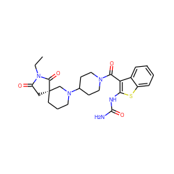 CCN1C(=O)C[C@]2(CCCN(C3CCN(C(=O)c4c(NC(N)=O)sc5ccccc45)CC3)C2)C1=O ZINC000034946606