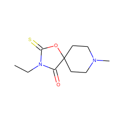 CCN1C(=O)C2(CCN(C)CC2)OC1=S ZINC000013832499