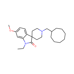 CCN1C(=O)C2(CCN(CC3CCCCCCC3)CC2)c2ccc(OC)cc21 ZINC000028528326