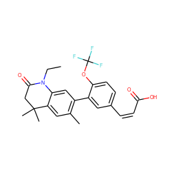 CCN1C(=O)CC(C)(C)c2cc(C)c(-c3cc(/C=C\C(=O)O)ccc3OC(F)(F)F)cc21 ZINC000028952154