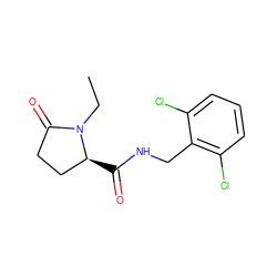 CCN1C(=O)CC[C@@H]1C(=O)NCc1c(Cl)cccc1Cl ZINC000095565240