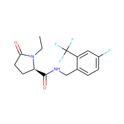 CCN1C(=O)CC[C@@H]1C(=O)NCc1ccc(F)cc1C(F)(F)F ZINC000095565440