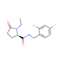 CCN1C(=O)CC[C@@H]1C(=O)NCc1ccc(F)cc1Cl ZINC000058575541