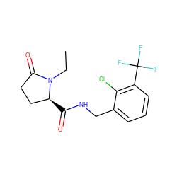 CCN1C(=O)CC[C@@H]1C(=O)NCc1cccc(C(F)(F)F)c1Cl ZINC000095565717