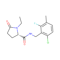 CCN1C(=O)CC[C@H]1C(=O)NCc1c(Cl)ccc(C)c1F ZINC000095565446