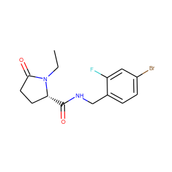 CCN1C(=O)CC[C@H]1C(=O)NCc1ccc(Br)cc1F ZINC000095565480