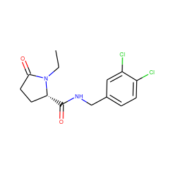 CCN1C(=O)CC[C@H]1C(=O)NCc1ccc(Cl)c(Cl)c1 ZINC000095566087