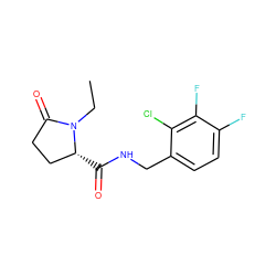 CCN1C(=O)CC[C@H]1C(=O)NCc1ccc(F)c(F)c1Cl ZINC000095565209