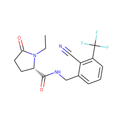 CCN1C(=O)CC[C@H]1C(=O)NCc1cccc(C(F)(F)F)c1C#N ZINC000095565435