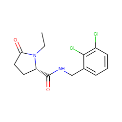 CCN1C(=O)CC[C@H]1C(=O)NCc1cccc(Cl)c1Cl ZINC000058655459