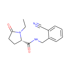 CCN1C(=O)CC[C@H]1C(=O)NCc1ccccc1C#N ZINC000095565846