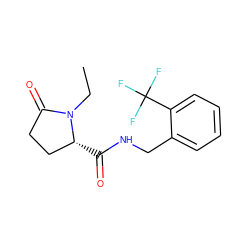 CCN1C(=O)CC[C@H]1C(=O)NCc1ccccc1C(F)(F)F ZINC000058592403