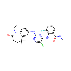 CCN1C(=O)CCC(C)(C)c2cc(Nc3ncc(Cl)c(Nc4c(F)cccc4C(=O)NC)n3)ccc21 ZINC000066058885