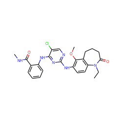 CCN1C(=O)CCCc2c1ccc(Nc1ncc(Cl)c(Nc3ccccc3C(=O)NC)n1)c2OC ZINC000084709832