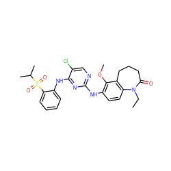 CCN1C(=O)CCCc2c1ccc(Nc1ncc(Cl)c(Nc3ccccc3S(=O)(=O)C(C)C)n1)c2OC ZINC000084668883