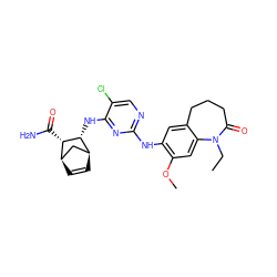 CCN1C(=O)CCCc2cc(Nc3ncc(Cl)c(N[C@H]4[C@@H](C(N)=O)[C@@H]5C=C[C@H]4C5)n3)c(OC)cc21 ZINC000084709879