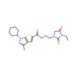 CCN1C(=O)CN(CCNC(=O)c2cc3c(C)nn(C4CCCCC4)c3s2)C1=O ZINC000114714474