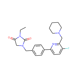 CCN1C(=O)CN(Cc2ccc(-c3ccc(F)c(CN4CCCCC4)n3)cc2)C1=O ZINC000072124884